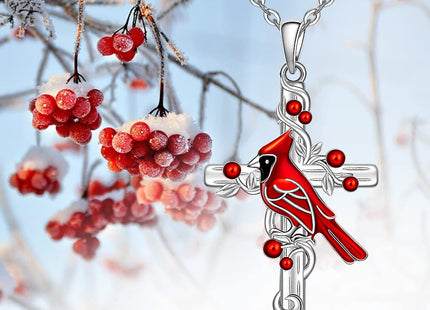 Talonior Red Cardinal Necklace for Women Sterling Silver Cardinal Cross Necklace Pendant Memorial Sympathy Cardinal Jewelry Charm Mothers Day Gifts