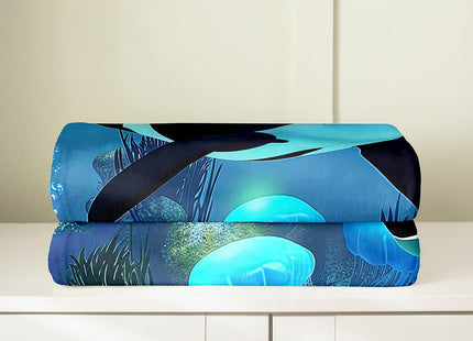 Teal Ocean Whale Throw Blanket All Season,Jellyfish Killer Whale Fleece Blanket Home Room Decor,The Underwater World Bed Blanket Queen,Orcinus Orcas Deep Sea Animals Marine Life Plush Blanket