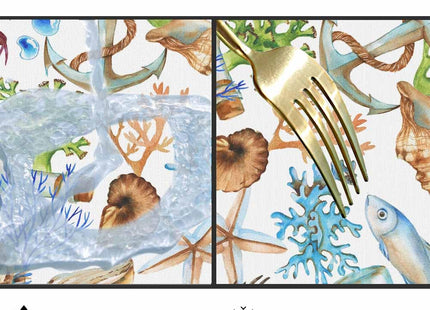 AOYEGO Marine Animals Round Tablecloth 60 Inch Fish Hippocampus Starfish Conch Crab Coral Bottle Ship Anchor Table Cloth Polyester Tablecloths for Home Decor, Parties, Picnic