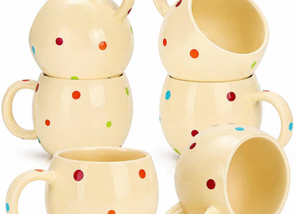 AVLA 6 Pack Ceramic Campfire Coffee Mugs, 10 Ounce Porcelain Specialty Coffee Drinks Hot Chocolate Mugs with Handle, Creative Mug Tea Cup Set for Party, Polk Dot