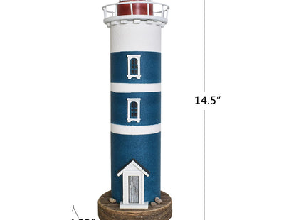 Wooden Lighthouse with LED Light Nautical Tabletop Figurine Beach Themed