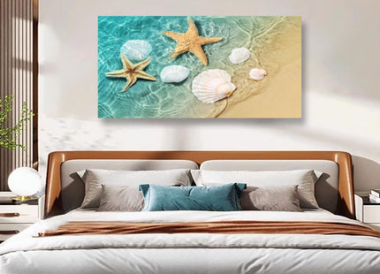 Beach Canvas Wall Art Bedroom Wall Decor Living Room,Ocean Wall Art Office Kitchen Paintings Artwork Modern Starfish Shell Sea Wave Pictures Art Prints Waterproof Ready to Hang-20x40inch