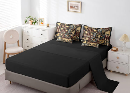 Erosebridal Rustic Bear 7 Piece Comforter Set Queen Bed in a Bag,Buffalo Plaid Grid Bedding,Hunting Deer Farmhouse Cabin Decor Quilt,Retro Southwest Aztec Bed Set,Tribal Sheets,Brown Red