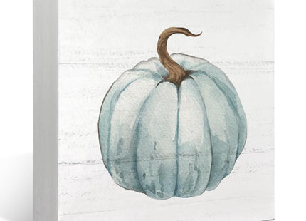 XYDEG Fall Decor Blue Pumpkin Wooden Box Sign for Bathroom,Neutral Fall Coastal Decor,Thanksgiving Decorations Rustic Autumn Decorations For Home Wall Living Room Office Kitchen 5 X 5 Inch