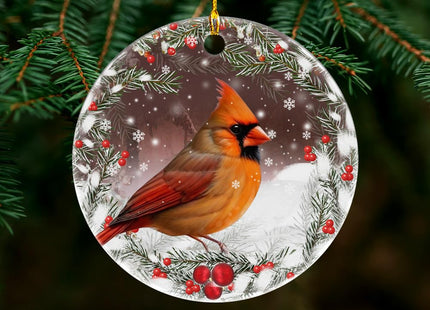 Oldchi Female Cardinal Lovers Ceramic Christmas Ornament, Ornaments for Christmas Tree - Hanging Decoration, Cardinal Lovers Gift, Christmas Ornament Idea for Farmer