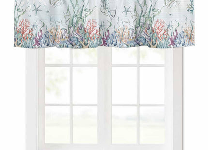 SODIKA Kitchen Curtain Valance for Windows Nautical Theme Seashell Starfish Coral Ocean Blue 1 Panel, 54 x 18 Inch Rod Pocket Valance Window Treatments Short Curtains for Bathroom Bedroom