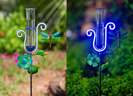 HOBYLUBY Solar Rain Gauge Outdoor with Dragonfly Decor