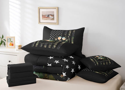Erosebridal 7 Piece Rustic Farmhouse Bedding Sets Camo American Flag Bear Twin Comforter Set with Sheets Country Cabin Camping and Hunting Bed in A Bag for Kids Adults,Woodland Wildlife Bed Set