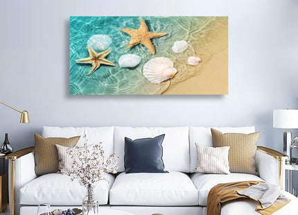 Beach Canvas Wall Art Bedroom Wall Decor Living Room,Ocean Wall Art Office Kitchen Paintings Artwork Modern Starfish Shell Sea Wave Pictures Art Prints Waterproof Ready to Hang-20x40inch