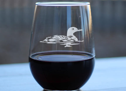 Bevvee Loon - Stemless Wine Glass - Fun Bird Themed Gifts and Decor for Outdoor Lovers - Large 17 Ounce