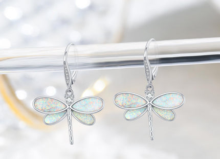 CUOKA MIRACLE Dragonfly Earrings 925 Sterling Silver Hoop Dragonfly Earrings Dangle Drop Opal Earring Dragonflies Jewelry Gifts for Women (White Opal)