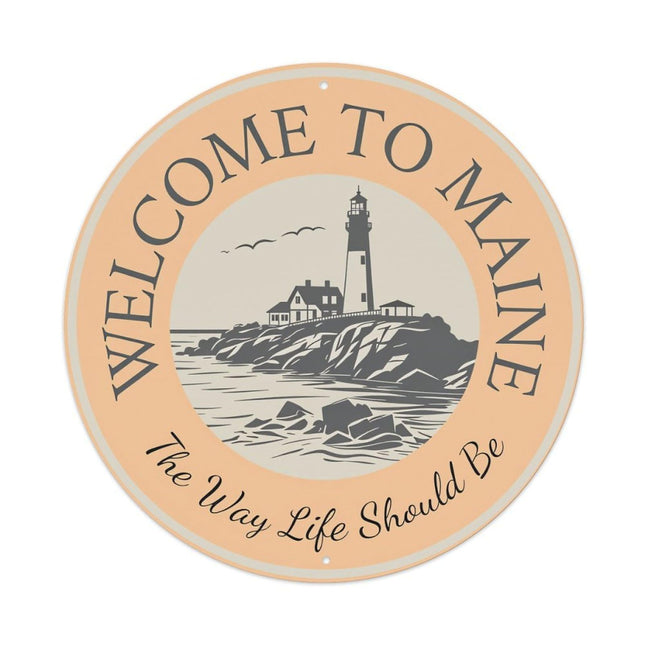 Welcome To Maine Lighthouse Scene Metal Tin Sign Plaque