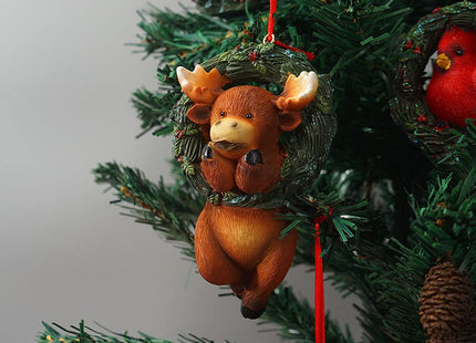 HYFAN Christmas Small Animal Wreath Swing Ornament Hanging Decor for Xmas Tree Home Office Room Decoration with String (New, Deer)