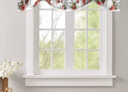 Christmas Snowman Tie Up Window Valances for Kitchen Winter Gray Snowflake Rod Pocket Curtain Valances Pine Tree Short Topper for Small Windows Valance Curtains for Bedroom Living Room 42" x 12"