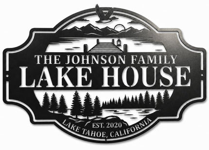 Personalized Lake House Metal Sign Lakeside Dock Wall Art