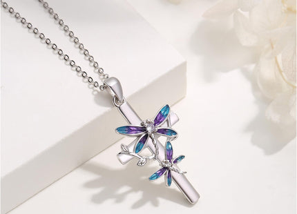 OHAYOO Dragonfly Cross Necklace for Women, Dragonfly Cross Pendant, Religious Jewelry Gifts