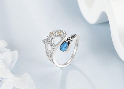 Vadmans Hummingbird Spoon Ring Sterling Silver Adjustable Turquoise Hummingbird Ring Jewelry Gifts for Women Wife Mother