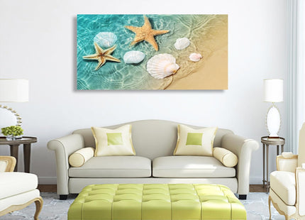 Beach Canvas Wall Art Bedroom Wall Decor Living Room,Ocean Wall Art Office Kitchen Paintings Artwork Modern Starfish Shell Sea Wave Pictures Art Prints Waterproof Ready to Hang-20x40inch