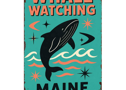 Whale Watching Maine Vintage Metal Wall Art Signs 8X12 Inch