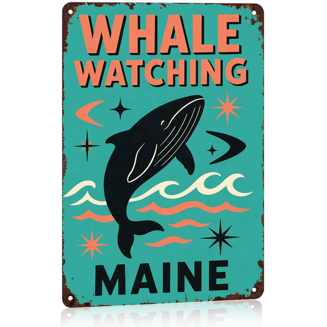 Whale Watching Maine Vintage Metal Wall Art Signs 8X12 Inch