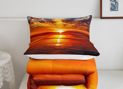 Manfei Sea Sunset Comforter Set Queen Size, Ocean Natural Landscape Bedding Set 3pcs for Kids Boys Girls Room Decor, Ocean Theme Down Comforter with 2 Pillowcases, No Sheets