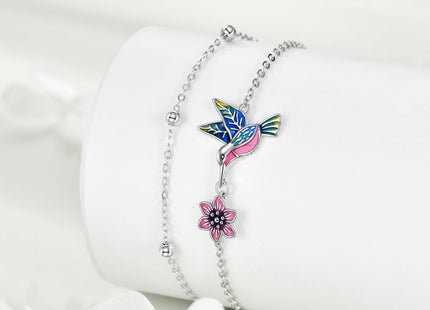 Hummingbird Anklet for Women Sterling Silver Hummingbird and Daisy Flower Double Chain Ankle Bracelets Layered Link Chain Anklets Jewelry Gifts