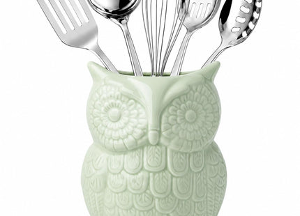 Comfify Sage Green Owl Utensil Holder – Decorative Ceramic Kitchen Crock