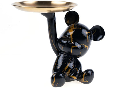 Coniuty Key Holder Bowl Tray For Office Desk, Decorative Animal Bear Sculpture Home Decor Statue, Storage Tray For Entryway Table (Black & Gold)
