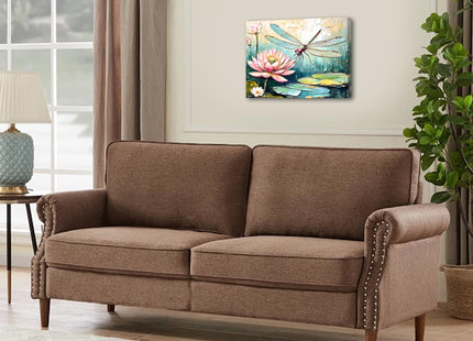 Framed Dragonfly Wall Art,Dragonfly Lotus Floral Oil Painting Wall Art