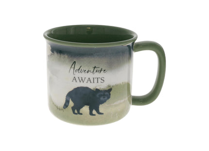 Pavilion Gift Company - Adventure Awaits - Raccoon - 17 Oz Coffee Mug Tea Cup Woodland Hiking Camping Cabin Woods Lodge Gift Outdoorsy Present