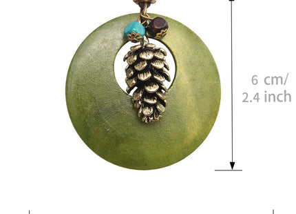 GelConnie Wood Pendant Necklace Bohemian Necklaces Pinecone Vintage Long Necklace Chunky Boho Necklaces for Women