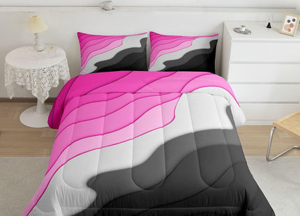 Erosebridal Girls Pink Ombre Comforter Set Full Minimalism Art Bedding Set, Abstract Marine Ocean Wave Bedding Comforter Sets Summer Beach Duvet Insert, Aesthetic Artwork Quilted Duvet Microfiber