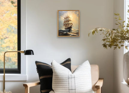 KBKBART Framed Vintage Canvas Wall Art, Sailboat Painting Prints 8x10inch