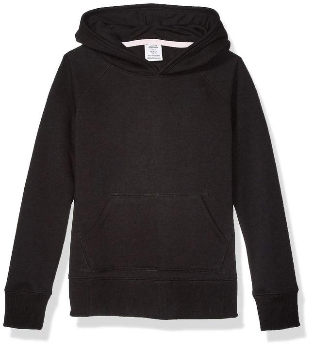 Amazon Essentials Girls' Pullover Hoodie Sweatshirt with Kangaroo Pocket, Black, Large