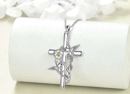 CRMAD Hummingbird Necklace Jewelry for Women Sterling Silver Cross Hummingbird Daisy Necklace Gifts
