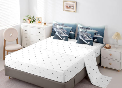 Erosebridal Aircraft Carrier 7 Piece Comforter Set Twin Military Style Bedding Sets for Kids Adults Battleship Fighter Flight Bed in A Bag Ocean Nautical Sheet Set with Comforter