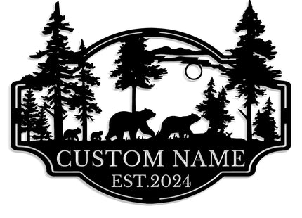 Personalized Black Bear Wall Art, Village Name Sign & Mount, Cabin Decor (Style-4)