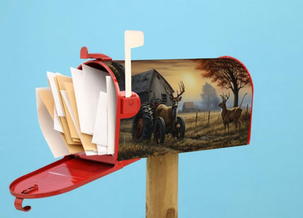 Foruidea Deer Tractors Personalized Mailbox Covers Magnetic Mailbox Wraps Post Letter Box Cover Standard Oversize 25.5x21 MailWrap Garden Home Decor