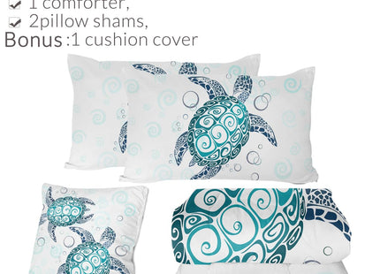 Sleepwish 4 Pieces Sea Turtle Comforter Set Full Size Bedding for Kids Royal Aqua Blue Tortoise Comforter Soft Bed Set