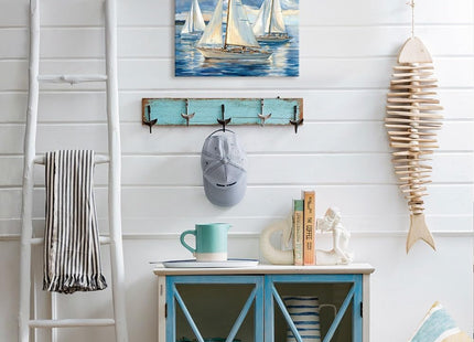 YUEYARIT Canvas Print Art, Blue Ocean Beach sailboat Picture Wall Decor