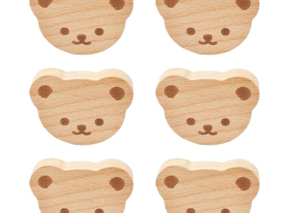 MOROBOR 6PCS Bear Shaped Wooden Knobs Single Hole Beech Wood Handles Polished Wood Cupboard Cabinet Handles Knobs for Chest of Drawers with Screws& Expansion Tube