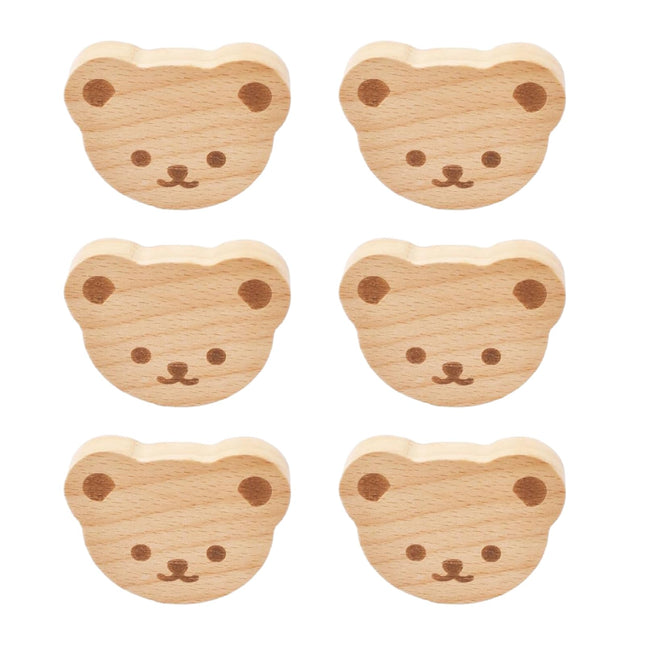 MOROBOR 6PCS Bear Shaped Wooden Knobs Single Hole Beech Wood Handles Polished Wood Cupboard Cabinet Handles Knobs for Chest of Drawers with Screws& Expansion Tube