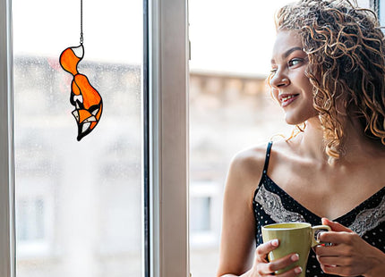 BOXCASA Fox Suncatcher for Window, Fox Stained Glass Window Hanging Decor