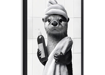 kilamino Wood Framed Funny Otter Bathroom Wall Art 12x16 in