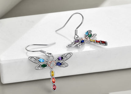 POPLYKE Dragonfly Dangle Earrings for Women Sterling Silver Celtic Knot Dragonfly 7 Chakra Irish Jewelery Gifts(dragonfly 7 chakra earrings)