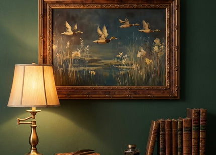 KBCXOY Mallard Duck Wall Art, Teal Brown Vintage Rustic Cabin Lake Print