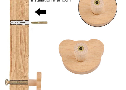MOROBOR 6PCS Bear Shaped Wooden Knobs Single Hole Beech Wood Handles Polished Wood Cupboard Cabinet Handles Knobs for Chest of Drawers with Screws& Expansion Tube