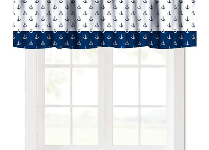 JanJCurt Anchor Valance Curtain, Nautical Theme Navy Blue White Anchor Sea Life Adventure Print Blackout Short Window Treatment for Kids Bedroom Living Room Kitchen, 54x18in