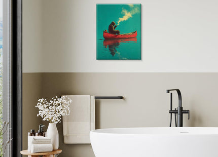 YJIKRTVT Funny Bigfoot Wall Art, Sasquatch in Red Canoe Painting, Whimsical Sasquatch Lake Canvas Print, Humorous Outdoor Adventure Wall Decor for Cabin Lake House 8x10 Inches