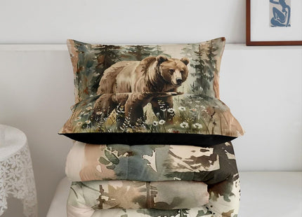 Feelyou Bear Bedding Set Toddler Size Kids Woodland Bear Comforter Cover for Boys Girls Teens Forest Nature Wildlife Duvet Cover Onion Green Quilt Set Breathable Soft Lightweight Microfiber
